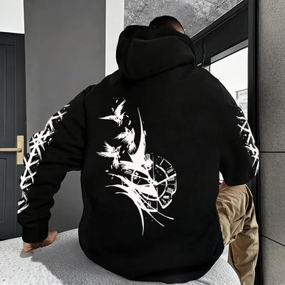 Sudadera con capucha para hombre 2025 Estampado de cuervo y relojes antiguos Top de moda para otoño invierno Ropa deportiva informal Hogar Exterior Jersey