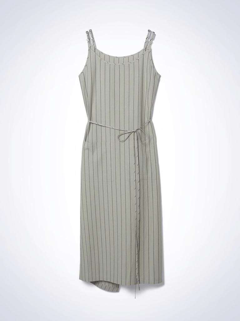 HAUS072C Grain Stripe Wrap One-Piece Khaki