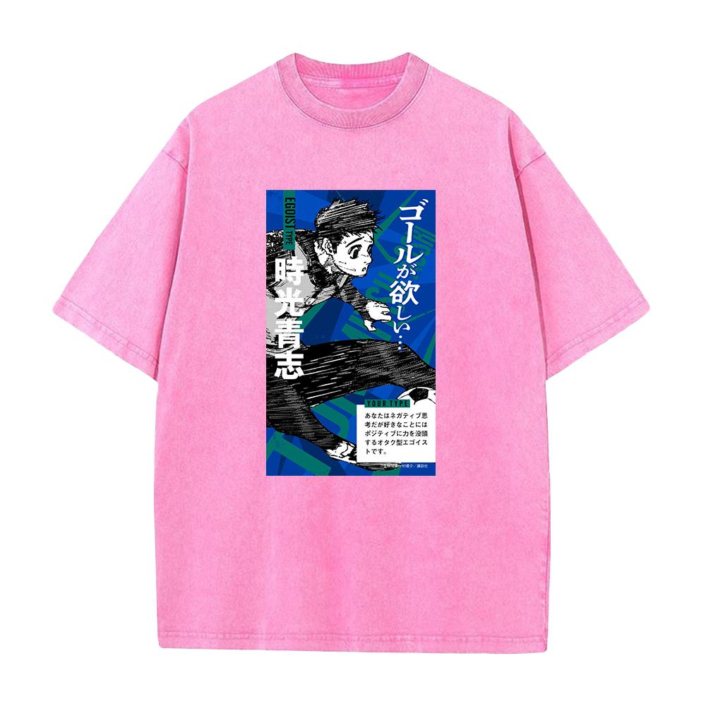 Hot Anime Blue Lock Tokimitsu Aoshi Graphic T Shirt Men Manga Washed Tshirts Oversized Cotton T-shirt Harajuku Male Vintage Tops