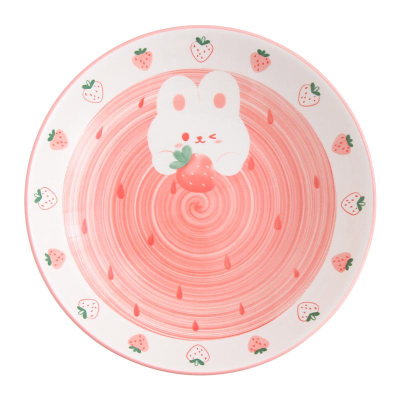 Creative Cartoon Underglaze Ceramic Dishes Tableware Household Strawberry Rabbit Salad Rice Dishes Housewarming Gift Combination