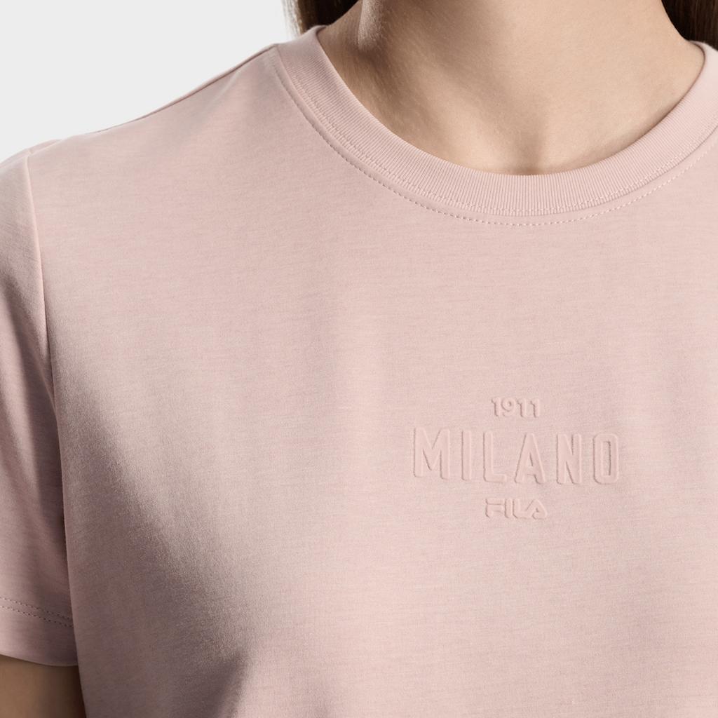 FILA Milano Series Fashion Simple Comfortable Classic Retro Sports Casual Short Sleeve T-Shirt Women tops Nude-Pink F11W615101FPK