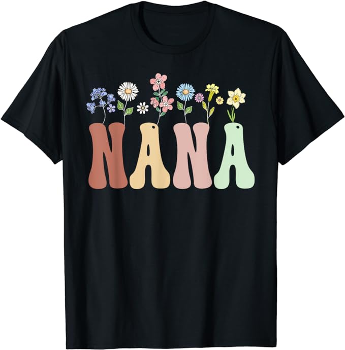 Grammy Gifts Women Wildflower Floral Design Grammy T-Shirt Women's Fashion Nana Gigi Grandma Tees Yaya Mimi Mother's Day Clothes