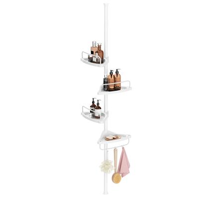 SONGMICS Shampoo Bathroom Tension Corner Height 4 Tension Height BCB001A Rack, Storage, Rack, Rack, Adjustable, Bath, Tier, Rod, 85-305cm, White,