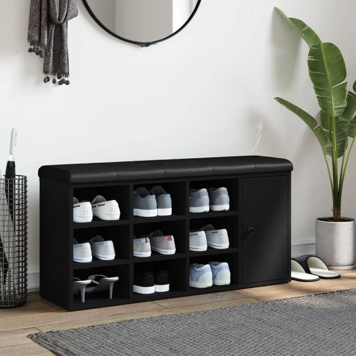 VidaXL Banc à Chaussures, Banquette de Rangement avec Siège, Meuble à Chaussures avec Coussin, Moderne, Noir 102x32x50 cm 835090