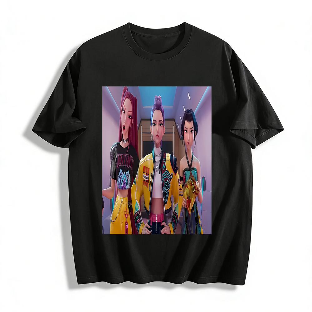 

Anime Girl Group Printed Crop Top Trendy Color Blocking Streetwear Eye-catching Y2K Style Belly-exposed Tee Pure cotton T-shirt XXS