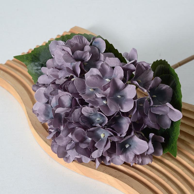 Artificial Hydrangea Single Stem with Leaves - Fake Flower for Wedding, Home, and Photography Decor