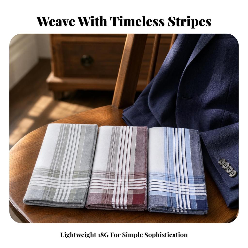 3 Pieces Woven Plaid Handkerchief Absorbent Hankie Wrinkle-Resistant for Dinners