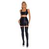 Womens Glossy Crop Top Skirt Set Sleeveless Racerback with Thigh High Stockings Partywear