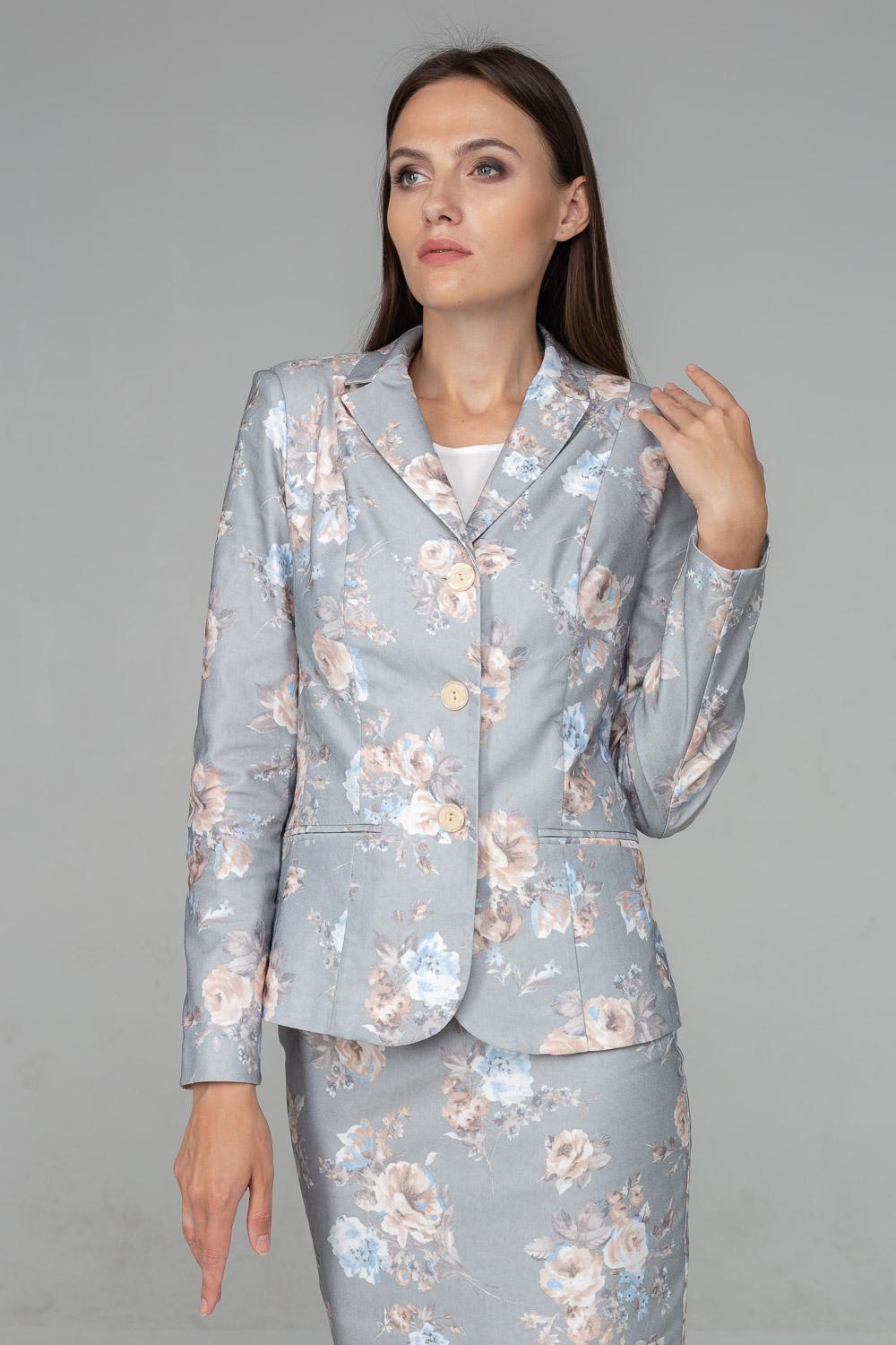 

Піджак на три гудзики з полірованого котону 36 сірий