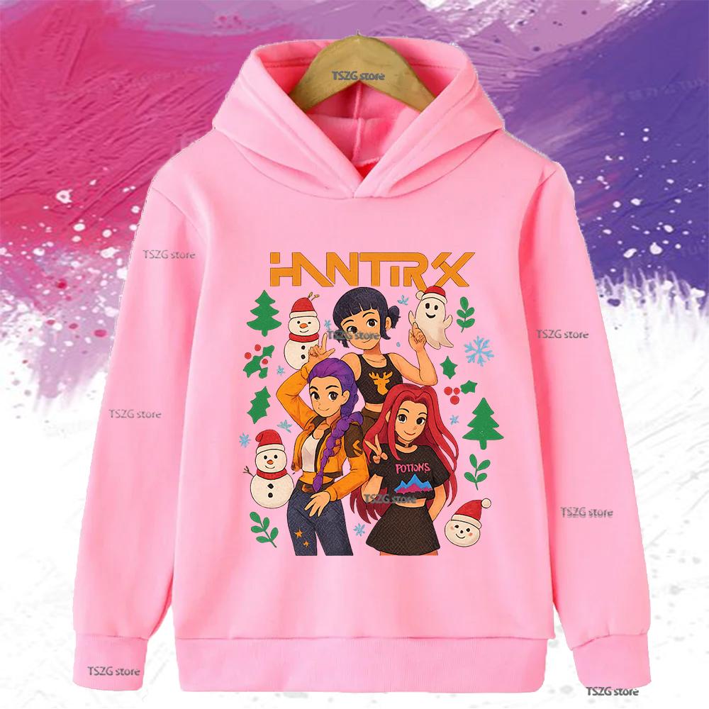 Autumn KPop Demon Hunters Printed Kids Hoodies Boys Girls Clothes Warm Fleece Sweatshirt Casual Children's Hooded Christmas Gift