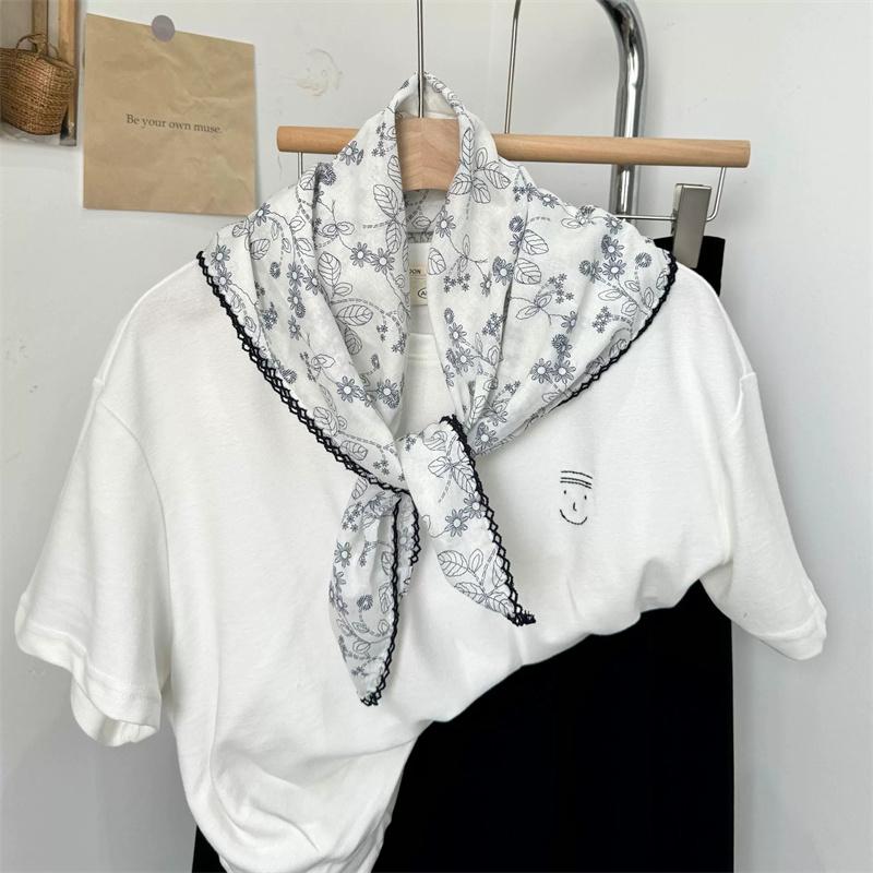 Vintage Square Floral Scarf Small Shawl Headscarf Korean Style Neck Protection Scarf