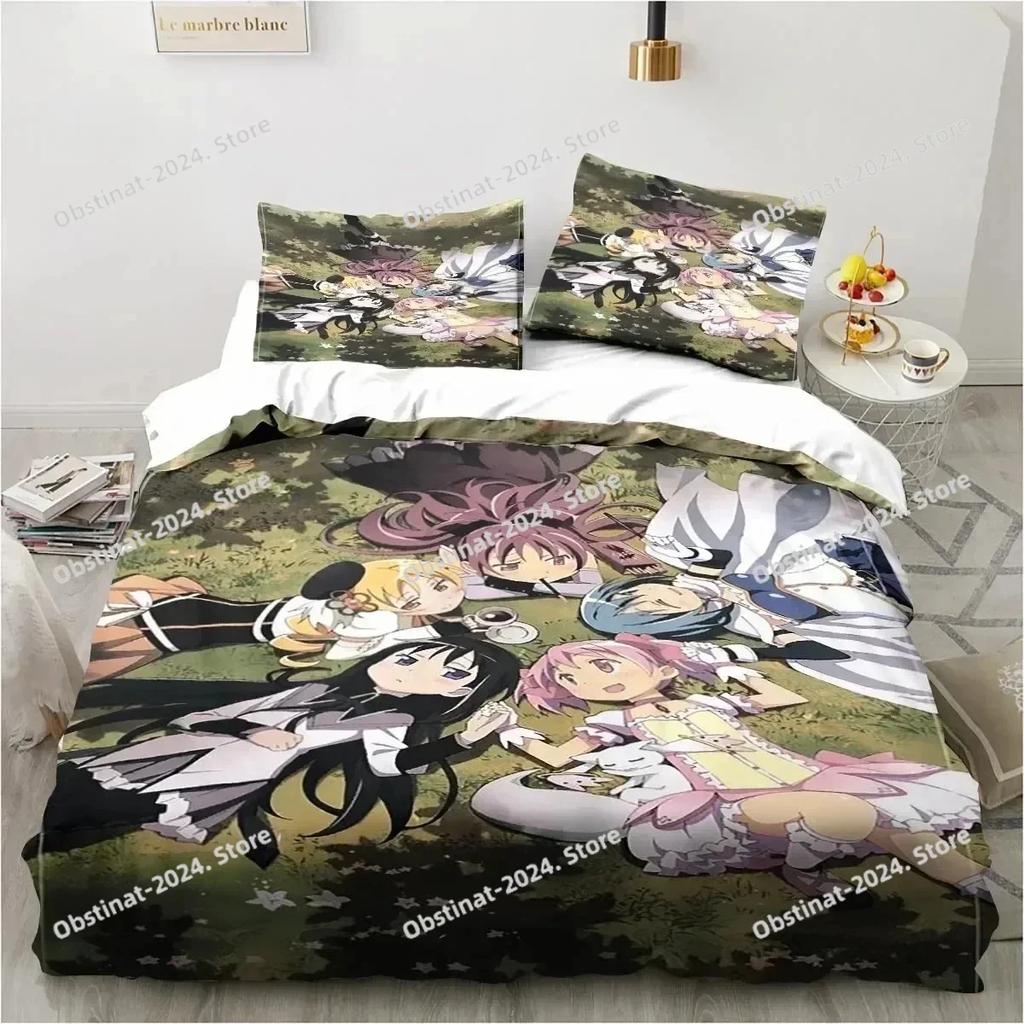 3D Anime Puella Magi Madoka Magica Bedding Set Printed Single Comforter Quilt Bed Cover Pillow Case 3 Pieces Set Kids Adult Size