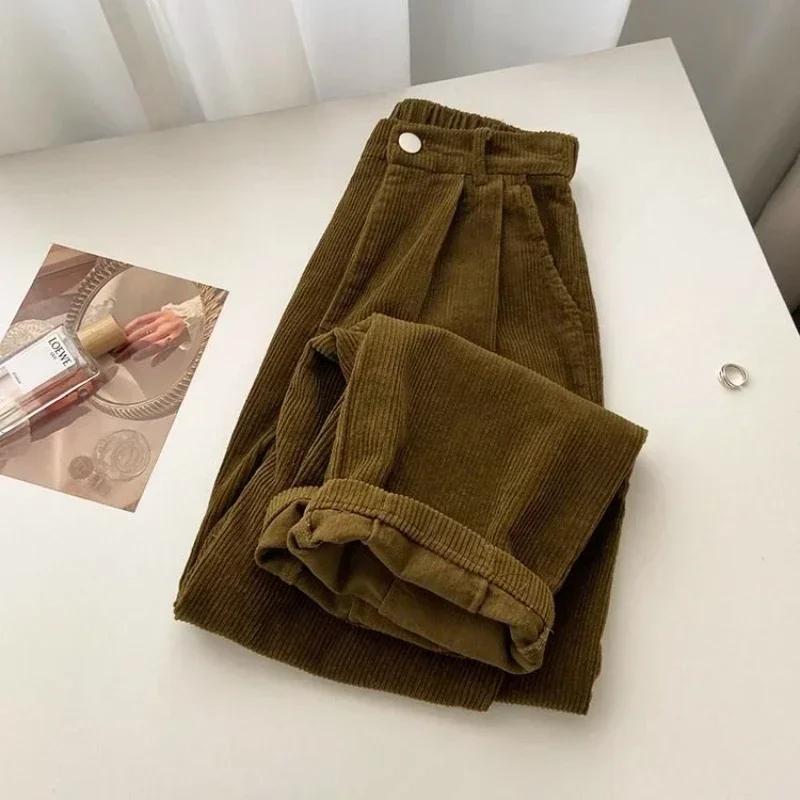 Vintage High Waist Corduroy Pants Women Spring Fall Straight Causal Full Length Trousers Korean Fashion Baggy All Match Pant