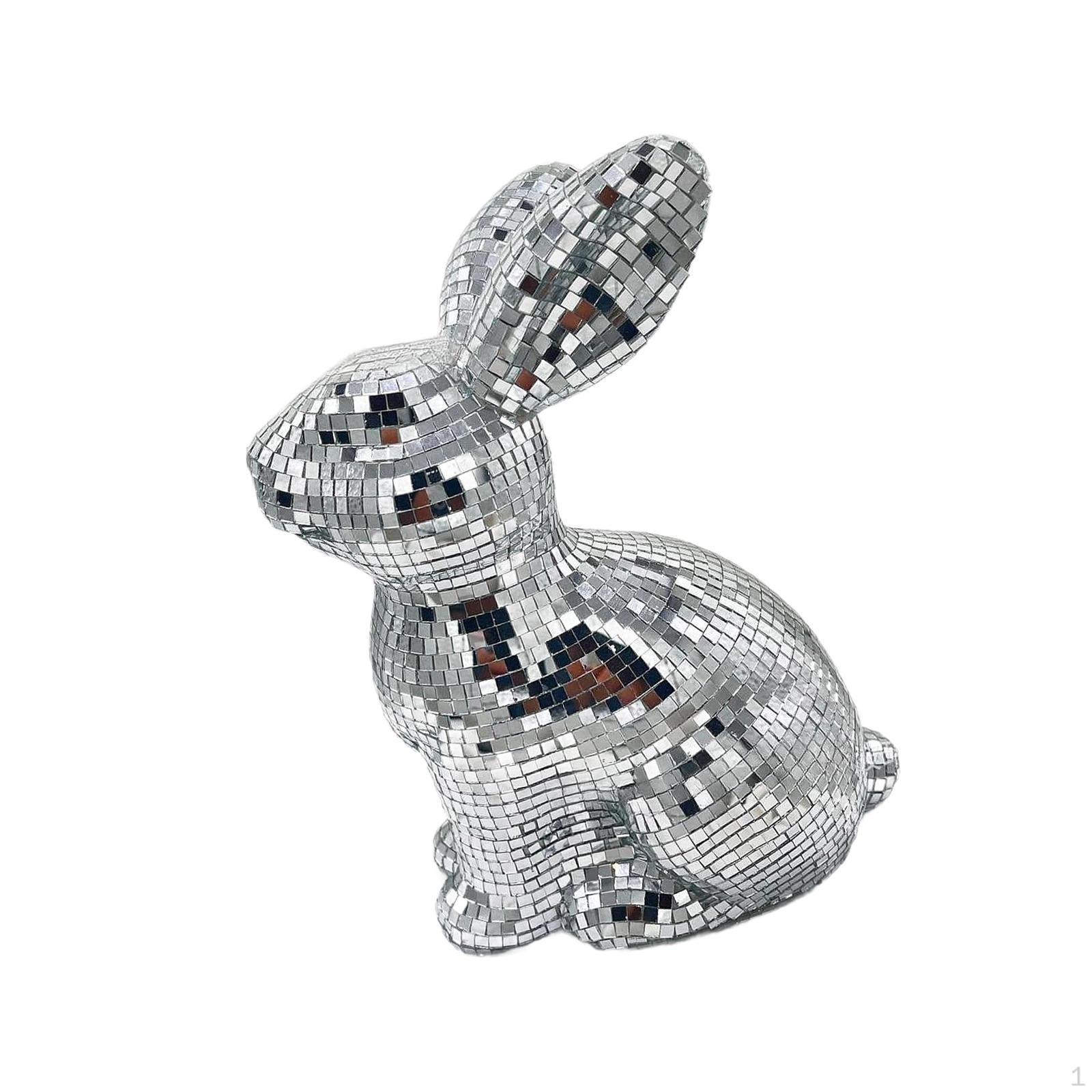 

Easter Figurine Disco Bunny Statue Sculpture Lovely Ornament for Cabinet Indoor Bookcase Style A срібний