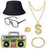 Hip Hop Gold Coin Necklace Ring Hat Glasses Set For Men Women Cosplay Style