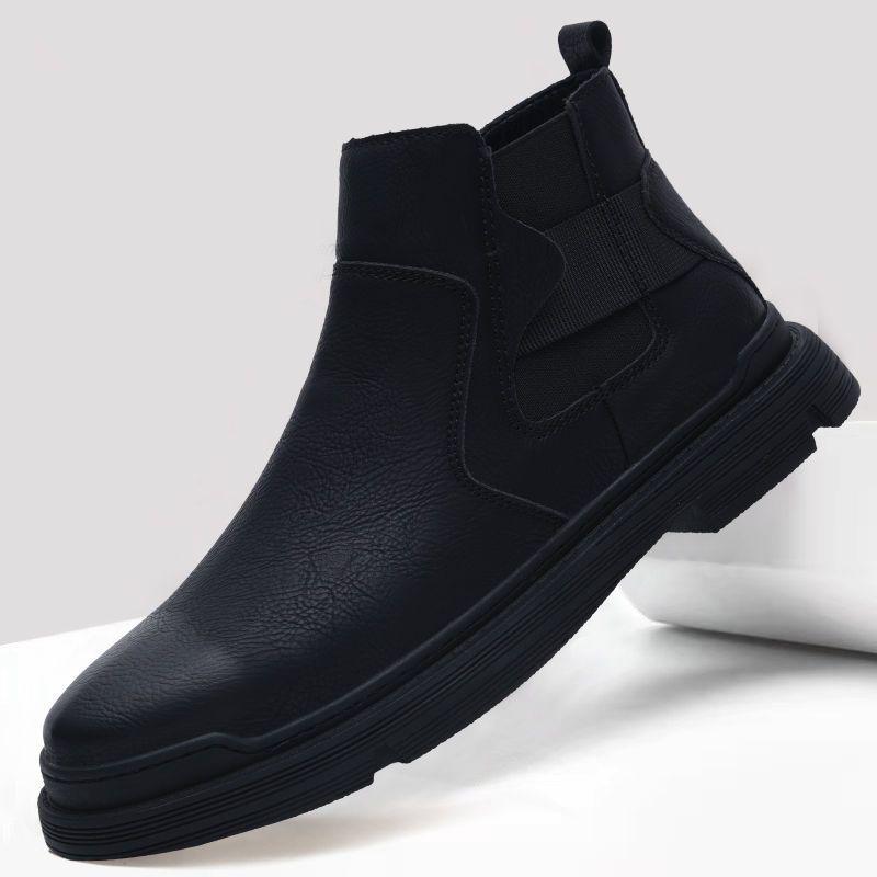 

Мужские черные кожаные высокие челси - Весенне-осенний трендовый универсальный стиль Size 38