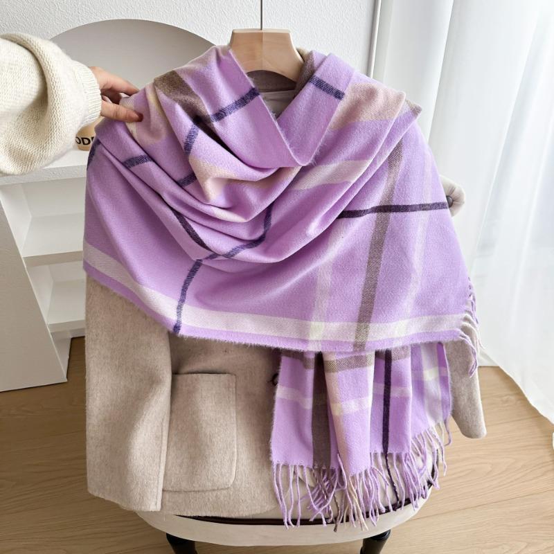 Autumn and winter double-sided color matching plaid fringed scarf, simple and versatile warm scarf for men and women, birthday gift