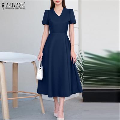 Women Casual V-neck Summer Short Sleeve Dress