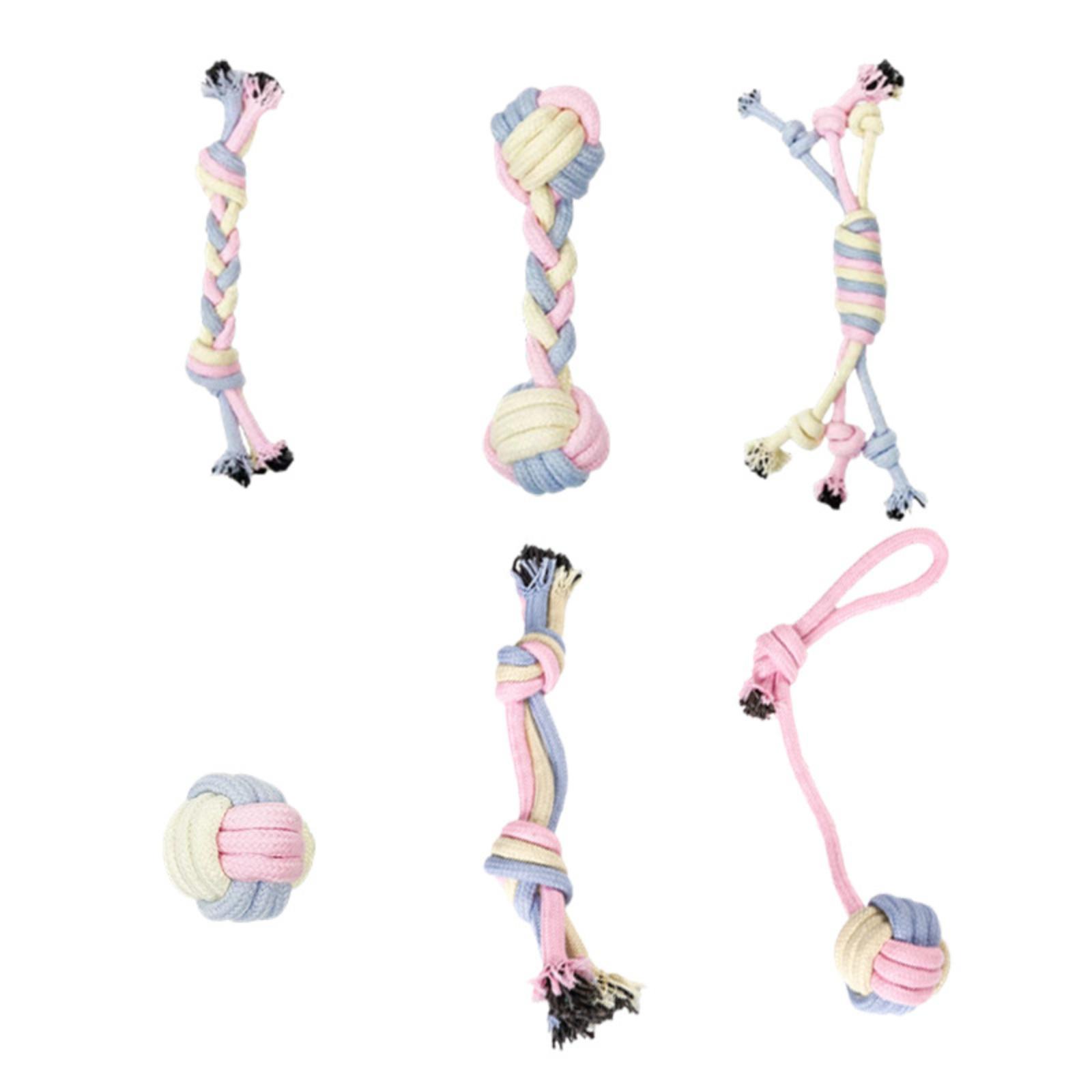 

Durable Dog Chew Toys Set 6 Pieces Rope Knot Toys for Pets Interactive Tugging and Teeth Cleaning One Size