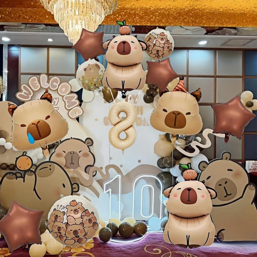 Cartoon Kawaii Capybara Theme Aluminium Film Balloon Kids Children Birthday Balloon Toy Baby Shower Globos Decoration Supplies