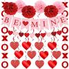 Upgraded Valentines Day Decorations Set Pre-Assembled Hanging Heart Swirls,BE Mine Banner,Heart XO Garlands Banner for Valentines Wedding Engagement