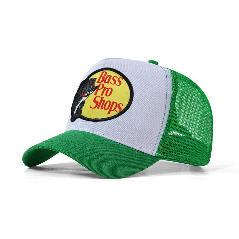 Bass embroidered mesh baseball cap, color-blocked baseball cap, men's summer breathable truck hat, high-top sun hat