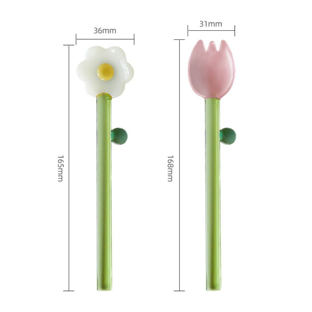 Flower Shaped Glass Spoon Long Handle Mixing Sticks Creative Coffee Stirring Spoon Stick Home
