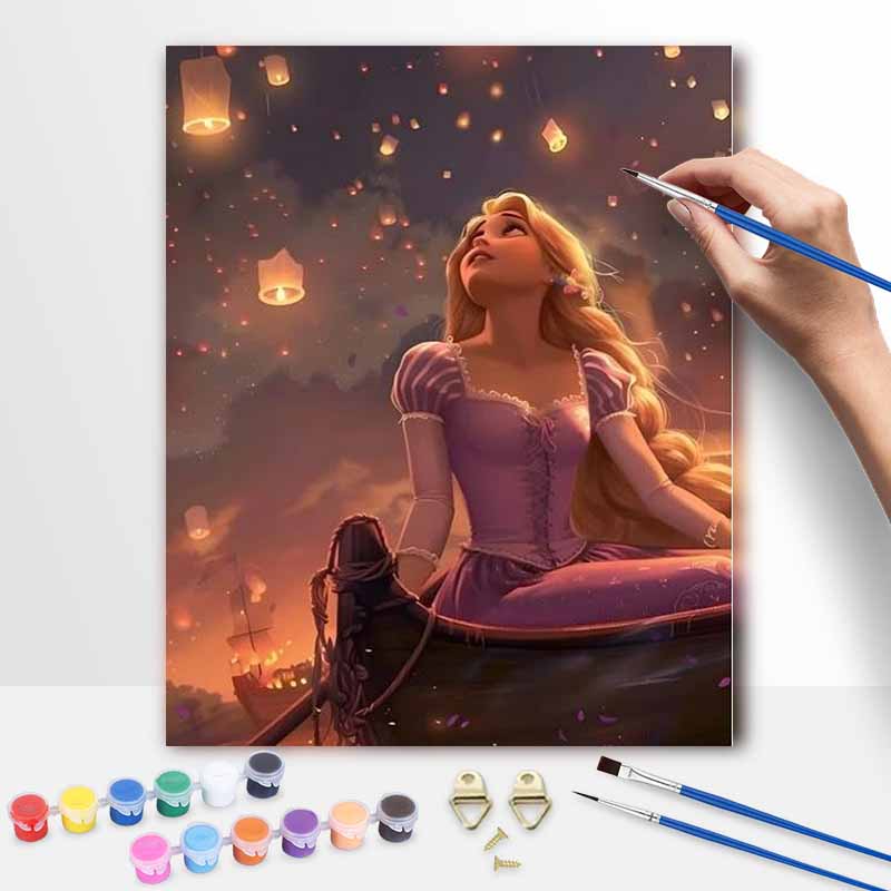 Disney DIY Oil Painting Art Painting Kit Rapunzel Floating Lanterns Home Wall Decor Handmade Gift Modern Aesthetic Romantic Room Art