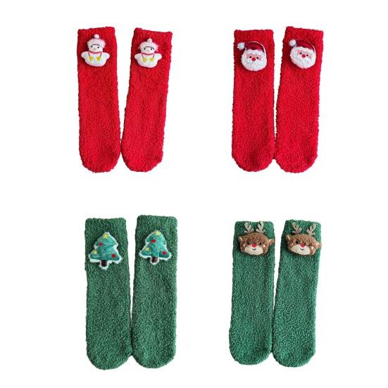 1 Pair Plush Christmas Socks with Non-Slip Grip Festive Holiday Floor Socks Soft Warm Fleece Stockings Gifts for Kids Adults