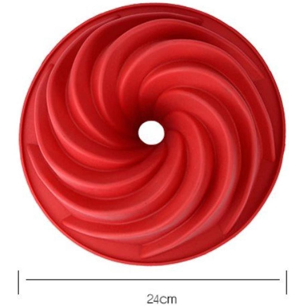 Formă din silicon pentru prăjituri / Formă spirală din silicon pentru tort, matriță din silicon fără BPA și aprobată de FDA, rezistentă la căldură până la 240°, (24cm/roșu Culoare)