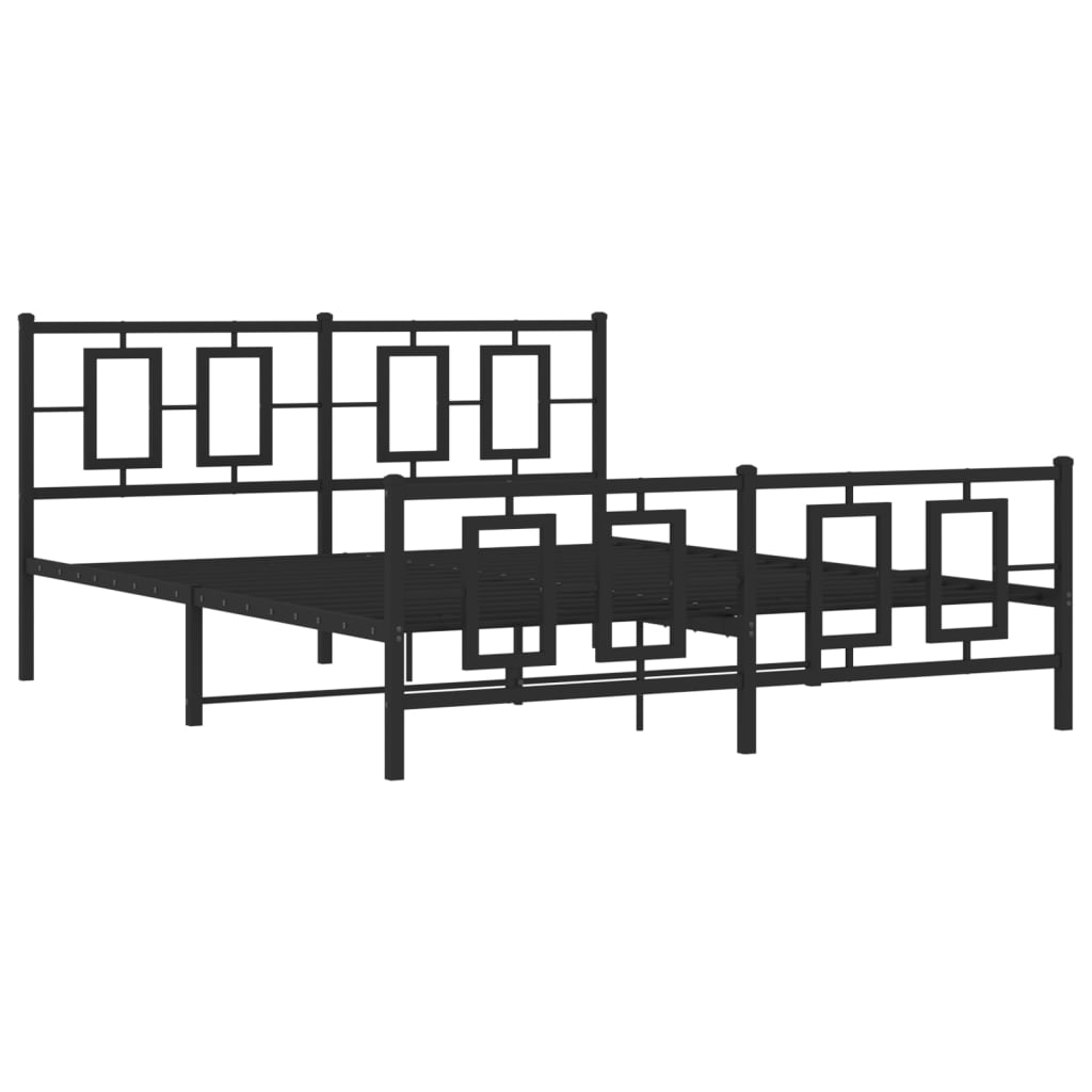 Metal Bed Frame with Headboard and Footboard Black 150x200 Cm