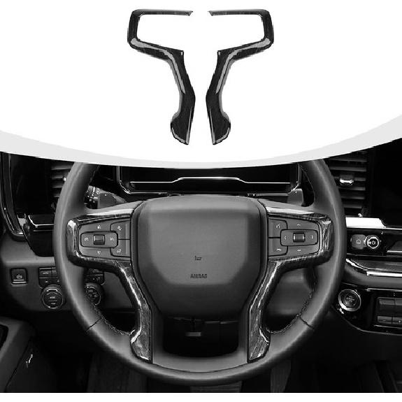 

Black Wood Grain Steering Wheel Panel Cover Trim For Chevy Silverado 1500 +