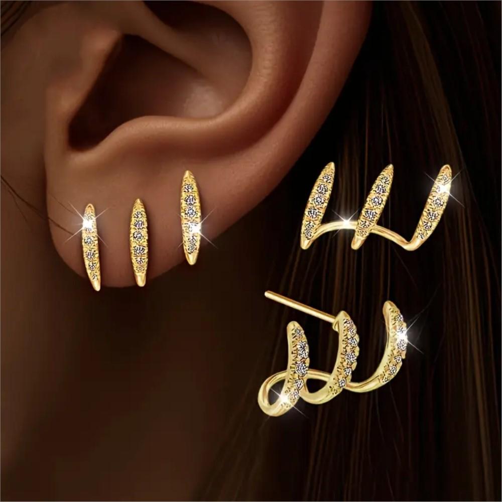 2pcs Elegant Rhinestone Three-Claw Earrings for Women Luxurious & Cute Design Earring Party Jewelry Gifts
