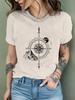 2025 Casual Sports Women's T-shirt Summer New Round Neck Short Sleeve Gradient Compass Loose Light Fabric Casual Women's T-shirt