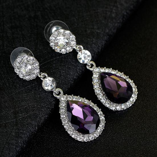 1 Pair Lady Earrings Rhinestone Inlaid Shiny Water Drop Shape Elegant Drop Earrings for Gift