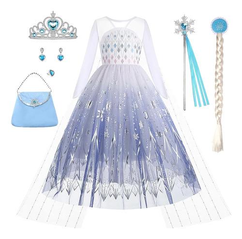 Elsa Princess Dress For Girls, Snow Queen Costume, Kids C 4-5 Years
