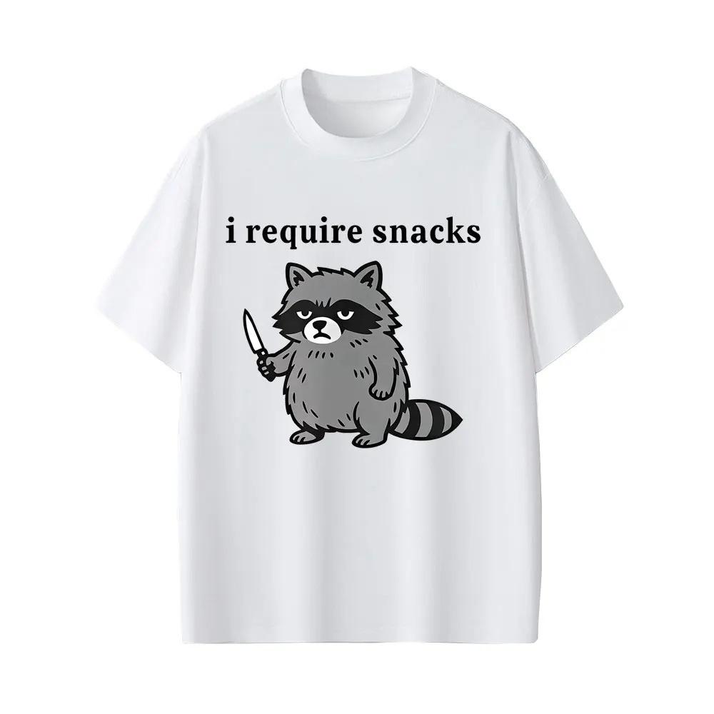 Herren Damen Ich brauche Snacks Waschbär Lustiges Meme T-Shirt Lässiger Humor Stil T-Shirts Herren 100% Baumwolle Vintage T-Shirts Streetwear