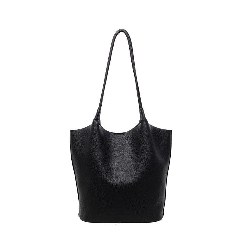 

Niche texture versatile simple temperament vegetable basket mother bag soft leather shoulder crossbody portable commuter tote bag tide чёрный