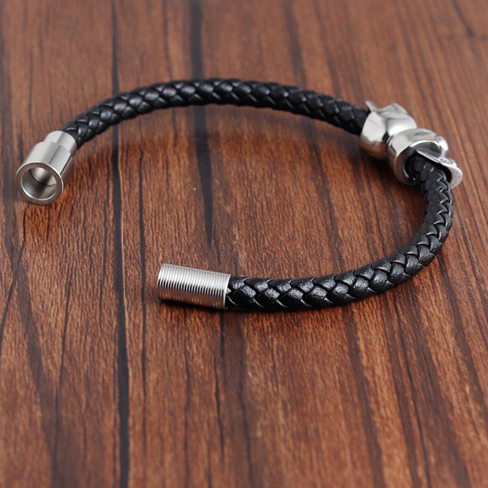 Hyperbole Men Jewelry Black Braided Leather Bracelets Men Stainless Steel Leahter Bracelets Cool Skull Bracelets Men Bracelet