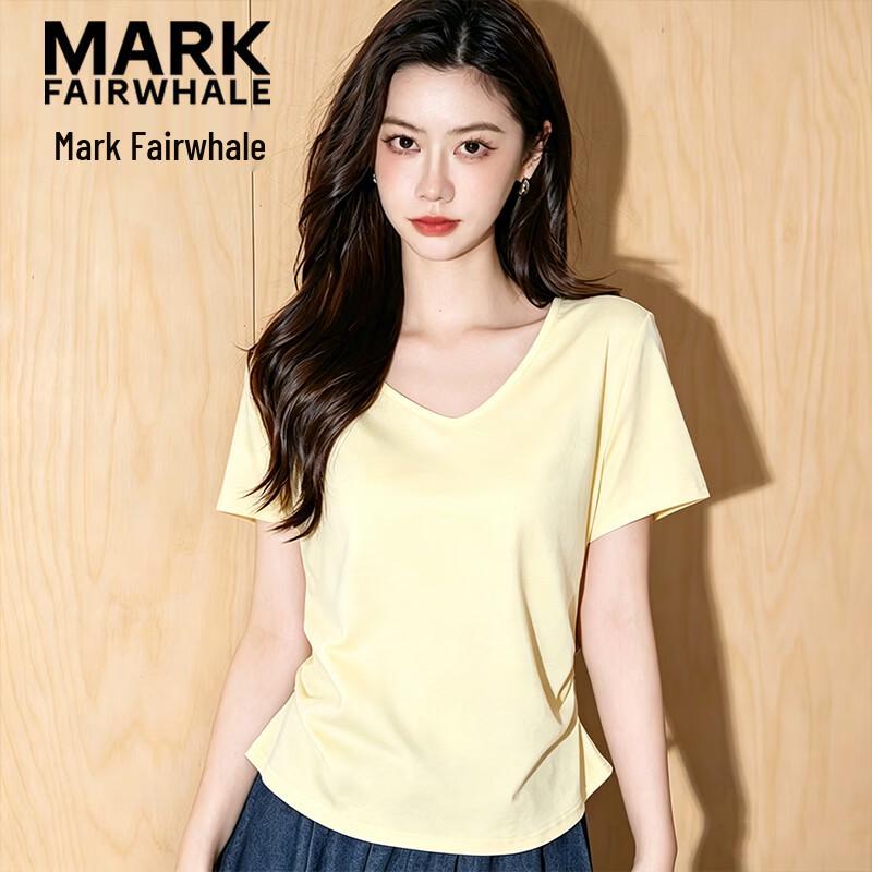 MARK FAIRWHALE Women s Straight-Shoulder V-Neck Short Sleeve T-Shirt M