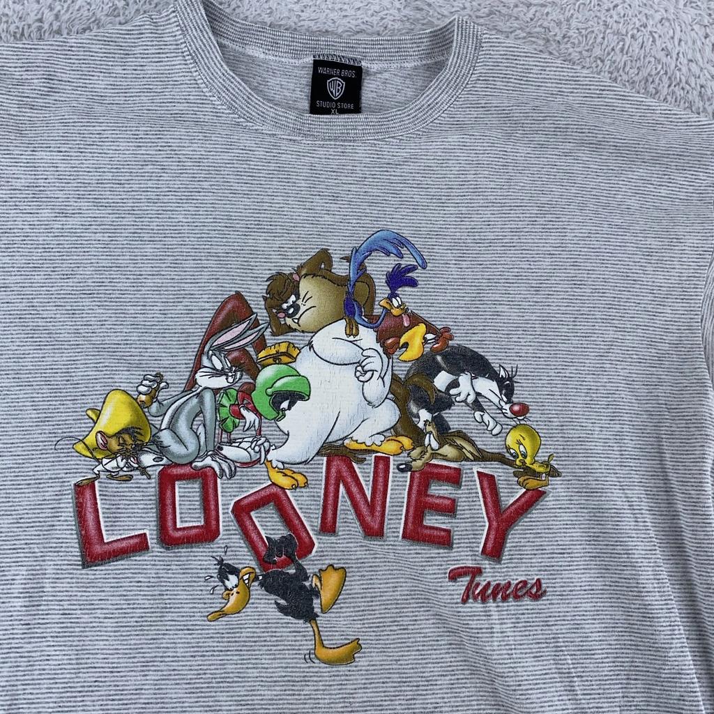 Vintage Looney Tunes Shirt Large Striped Warner Bros Cartoon Graphic 90s USA