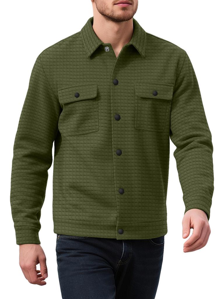 Men's Autumn Winter Plaid Jacquard Cardigan with Zipper Pockets & Button-up Hoodie