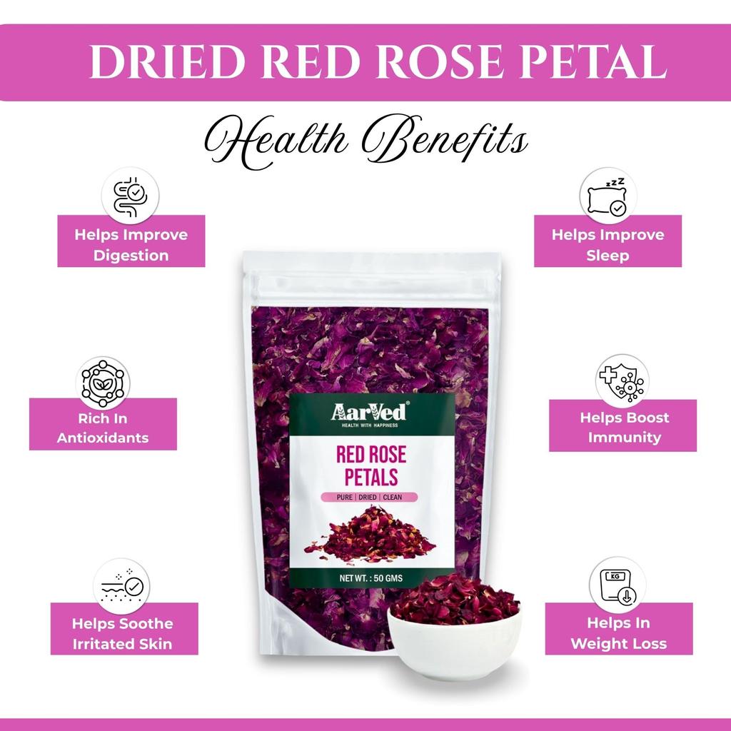 Petali di Rosa Secchi (50g, Confezione da 1) Petali di Rosa Commestibili per Gulkand, Tè, Dolci, Pasticceria, Acqua di Rose, Artigianato | Essiccati Naturalmente al Sole | Ricchi di Vitamina C