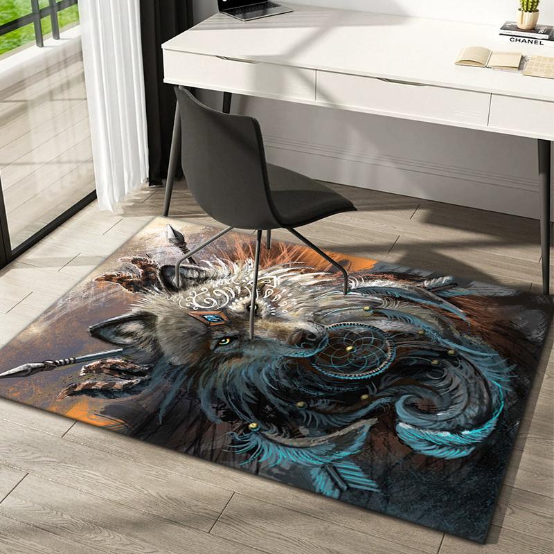 

1Pc wolf theme Printed circular carpet, home door mat, outdoor travel protection carpet B1 40x60cm( 15x23in )