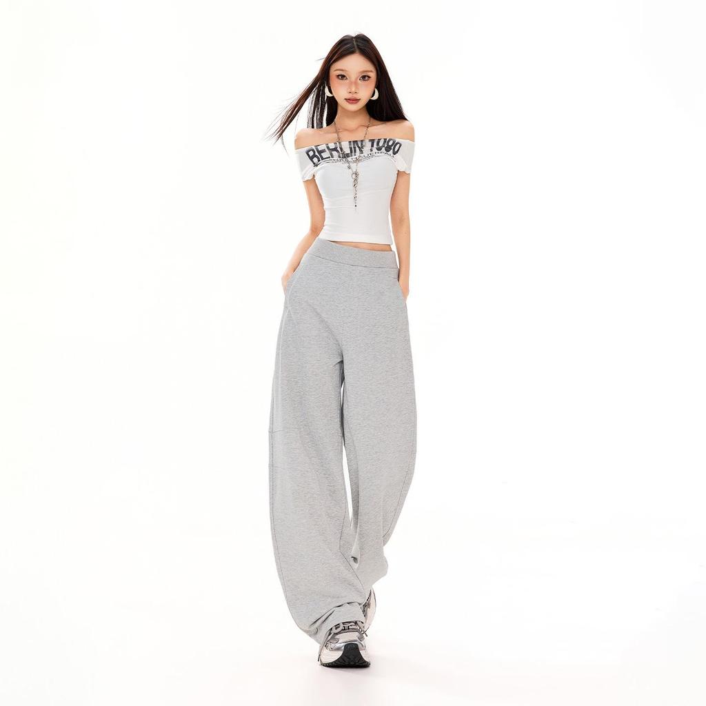Women's Elastic Waist Cropped Wide-Leg Casual Pants - 2026 Spring/Summer Collection, Versatile Lazy Style, Loose Slimming Fit