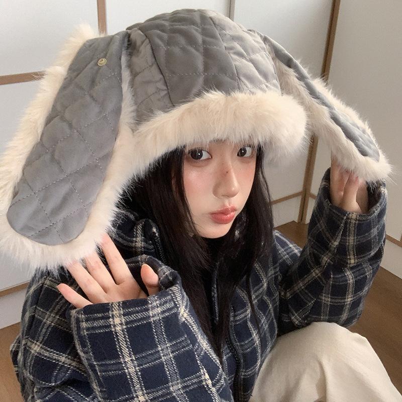 Playful bunny~ cute rabbit ears plush hat women's winter warm imitation fur ear protection ski hat