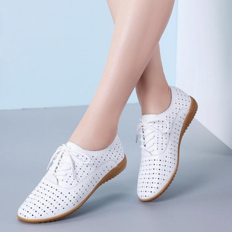 Spring and Summer Hollow White Shoes Women's Flat Shoes Round Toe Fashionable Casual Work Women's Shoes