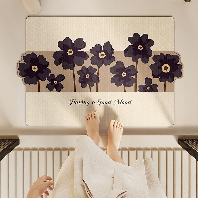 Cute Wind Half An Acre Flower Field Bathroom Door Absorbent Floor Mat, Bathroom Diatom Mud Floor Mat Non-Slip Foot Mat Household