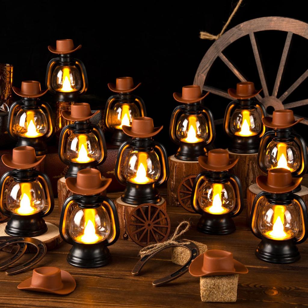 Cowboy Theme Party Home Decoration Set Mini Cowboy Hat Lantern Horseshoe Wagon Wheel Hay Bales Creative Festival Decor Supplies