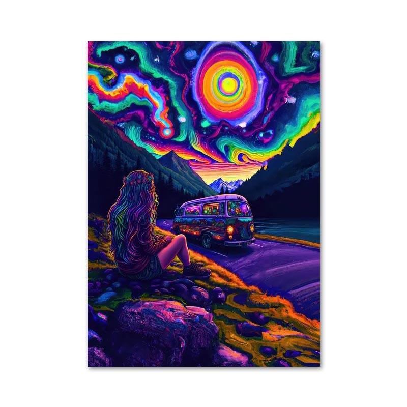 Abstract Colorful Rainbow Goddess Lotus Posters and Prints Figures Canvas Painting Wall Art Pictures for Room Home Decoration